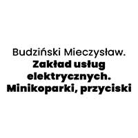 Budziński Mieczysław. Zakład usług elektrycznych. Minikoparki, przyciski - logo