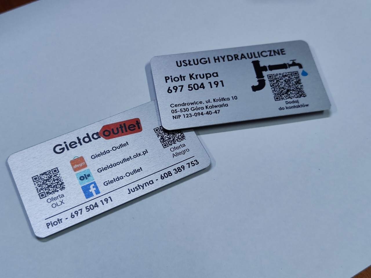 wizytówki aluminiowe