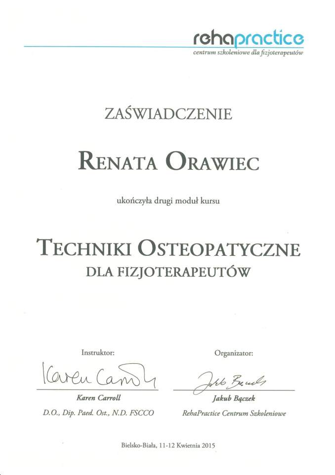 certyfikat Renata Orawiec