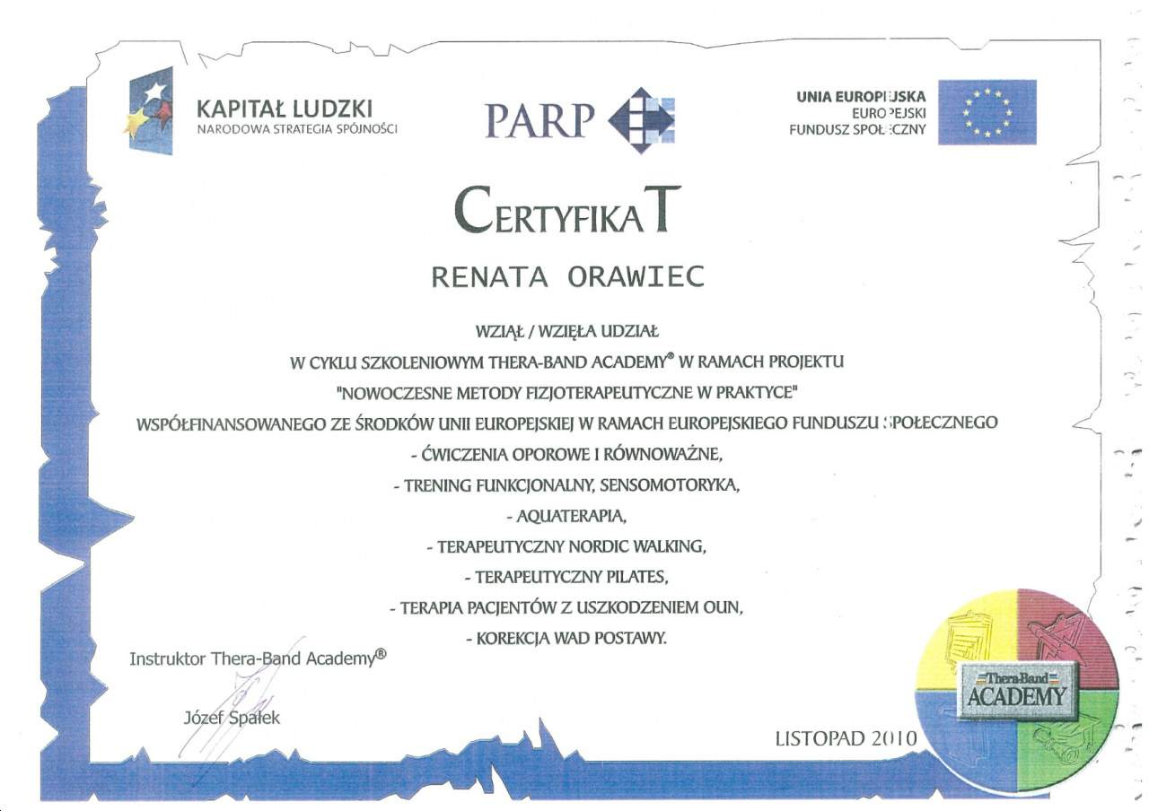 certyfikat Renata Orawiec