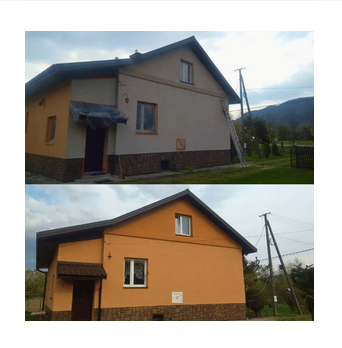 czyszczenie elewacji przed i po