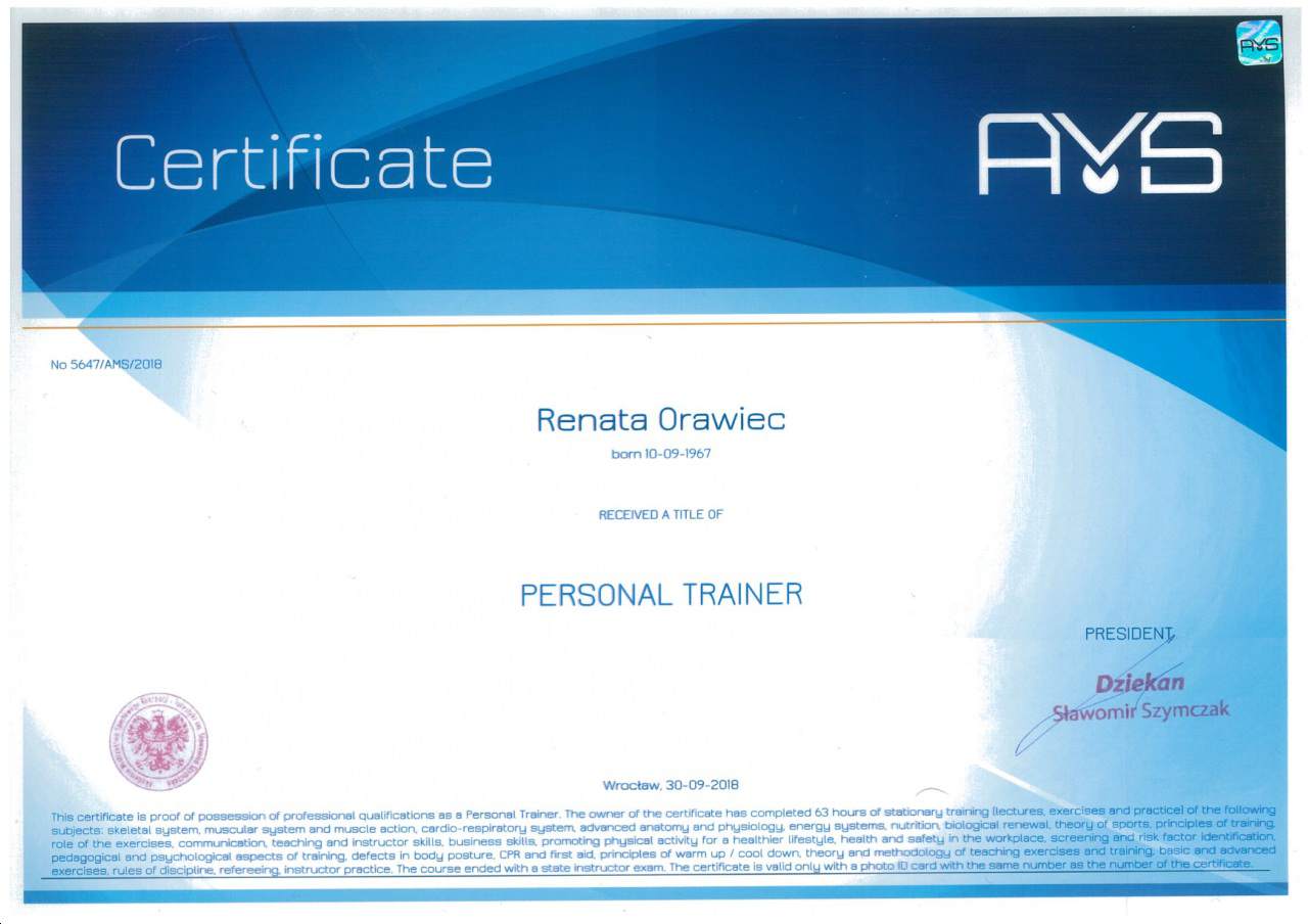certyfikat Renata Orawiec