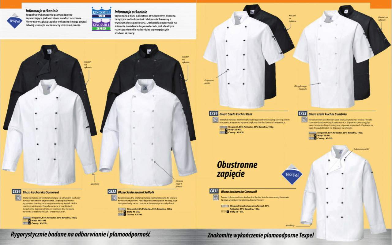 kitle i kurtki kucharskie, fartuchy lekarskie i medyczne