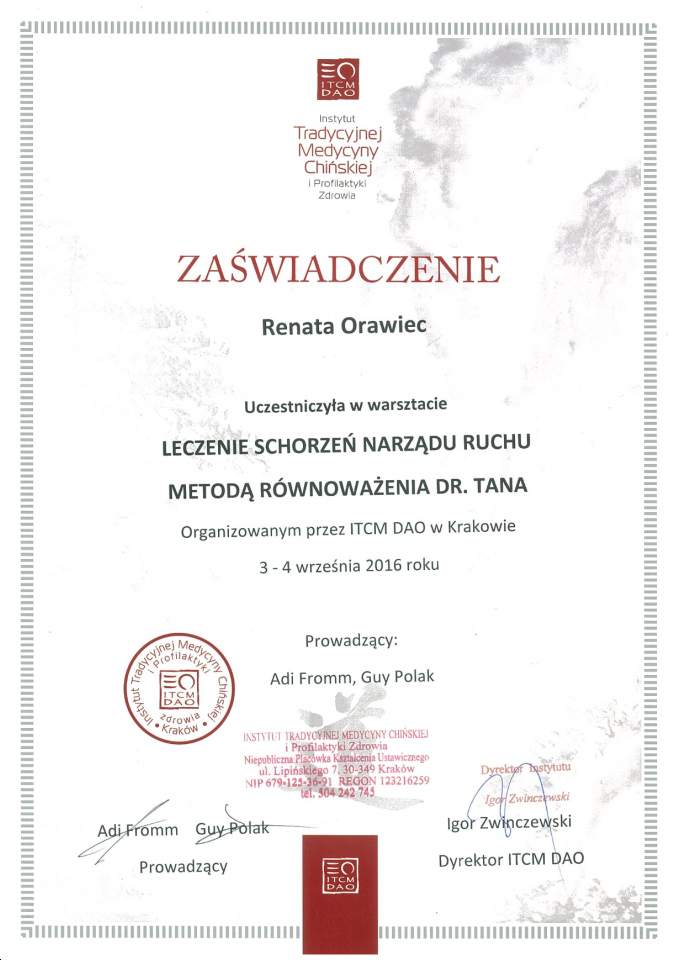 certyfikat Renata Orawiec