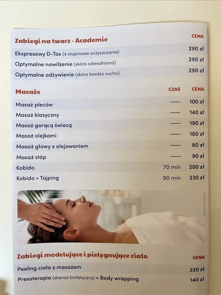 ofert zabiegów i masaży