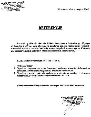 referencje Gospodarstwo Rolne