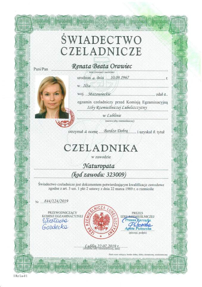 certyfikat Renata Orawiec