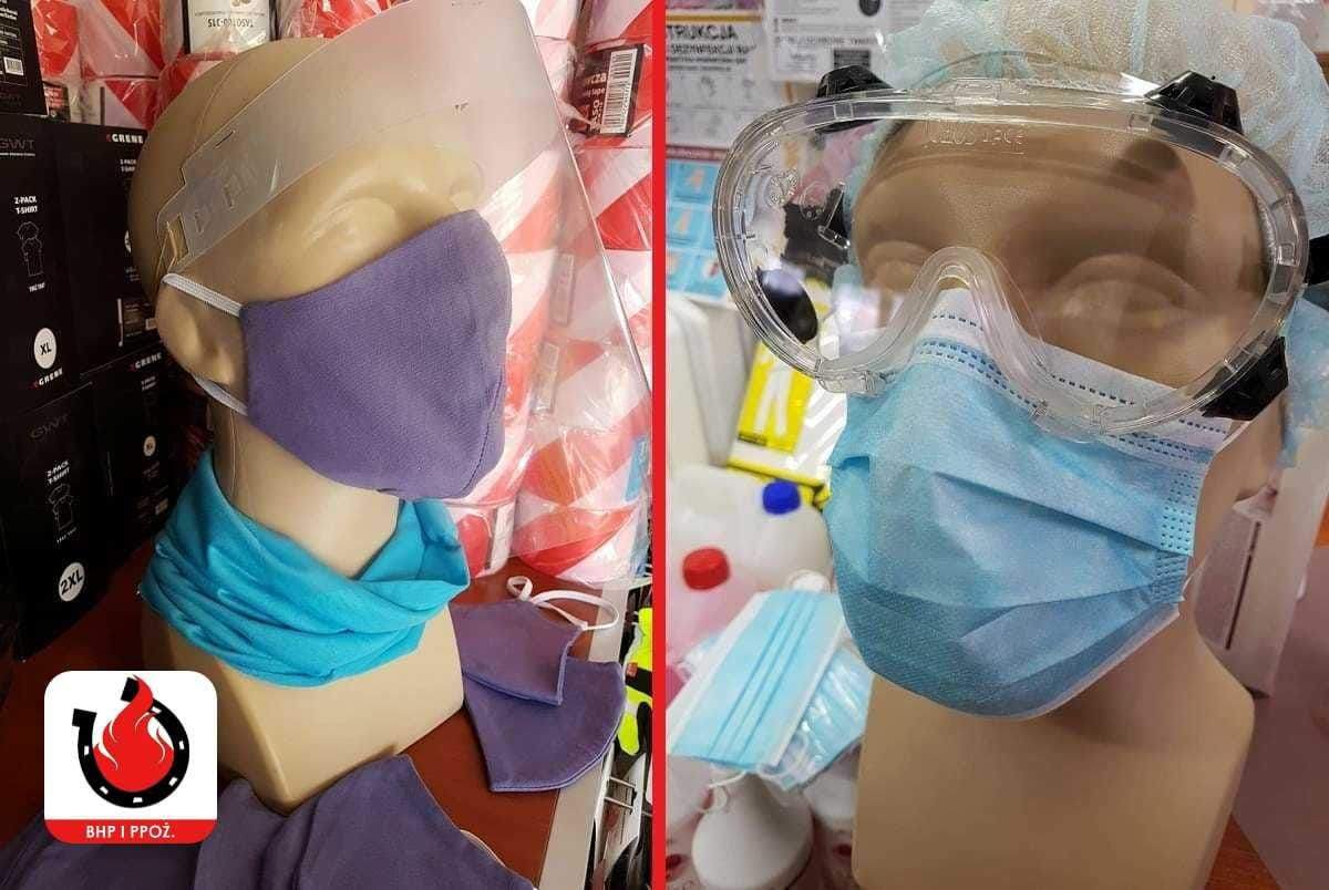 ochrona COVID-19: mask, półmaski, czepki, tuby, okulary, przyłbice, półprzyłbice