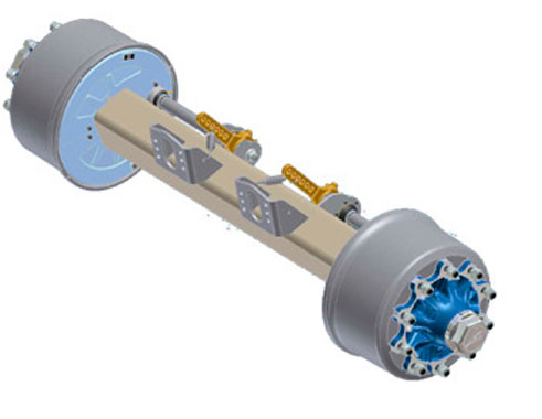osie z hamulcem w otoczeniu piasty i bębna