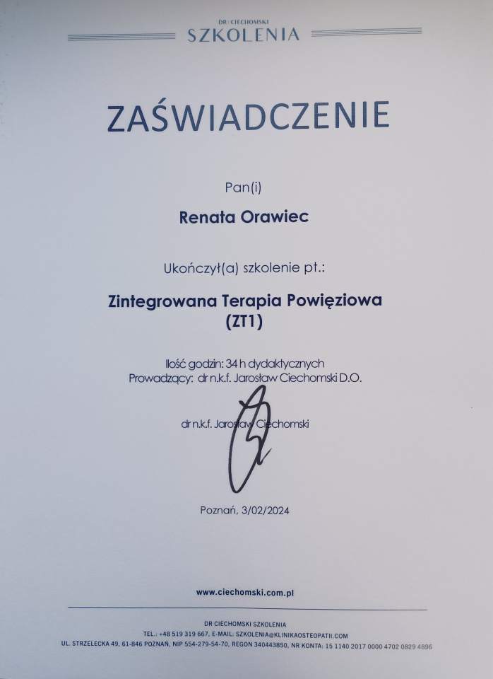 certyfikat Renata Orawiec
