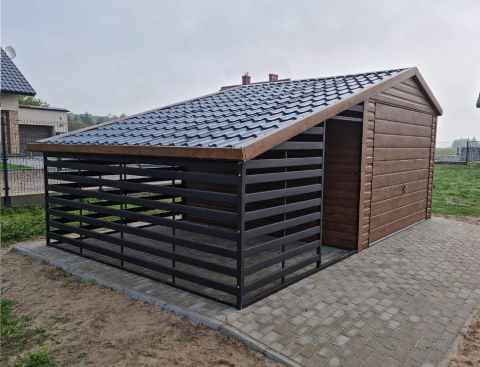 garaż blaszany brązowy